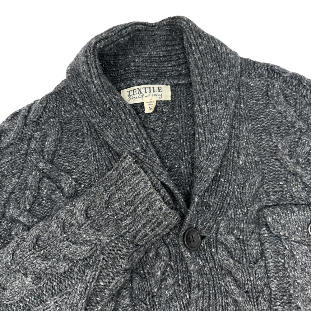 TEXTILE Elizabeth and James Heavy Charcoal Gray Cable‎ Knit Cardigan Sweater M